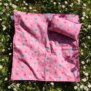 Couverture et son coussin - 80's tissu cretonne tissu polaire ouate