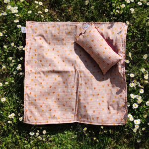 Couverture et son coussin - Empreintes tissu cretonne tissu polaire ouate