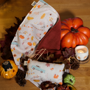 Couverture et son coussin - Automne tissu cretonne tissu polaire terracotta ouate