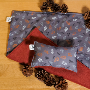 Couverture et son coussin - Pomme de pin tissu cretonne tissu polaire terracotta ouate