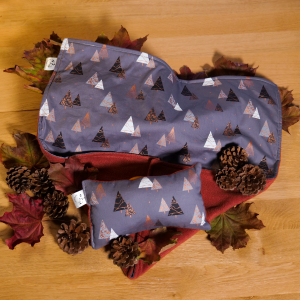 Couverture et son coussin - Sapin tissu cretonne tissu polaire terracotta ouate