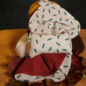 Couverture et son coussin - Feuilles tissu cretonne tissu polaire terracotta ouate